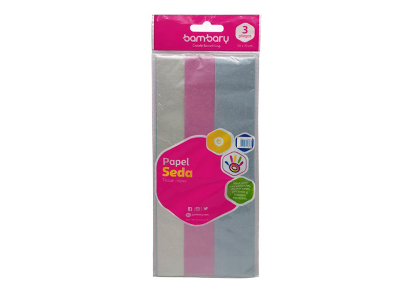PAPEL SEDA PERLADO 50 x 70 cm BOLSA A/S x 3 UND SET MULTICOLOR