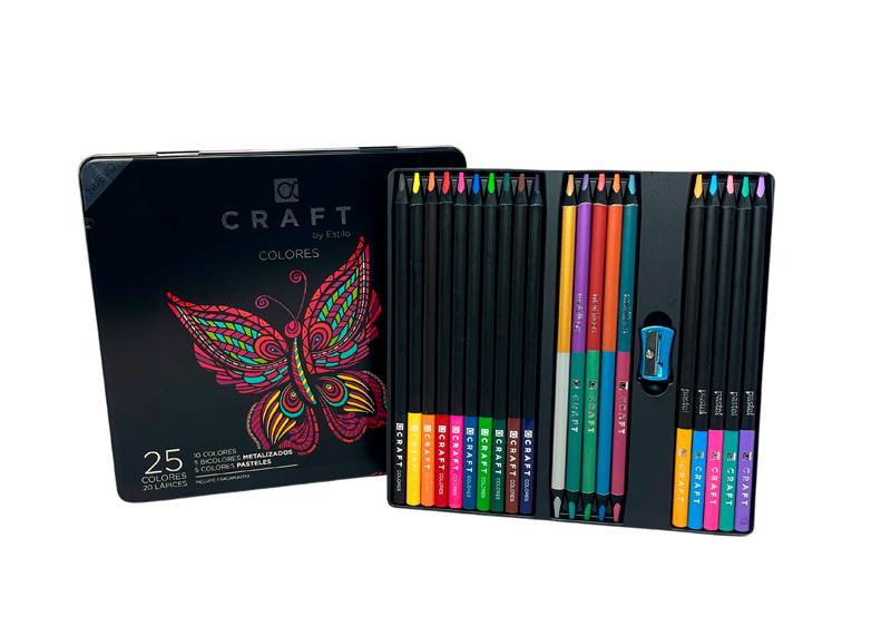LAPIZ DE COLOR INTENSOS, PASTELES, METALIZADOS 25 PCS+TAJADOR