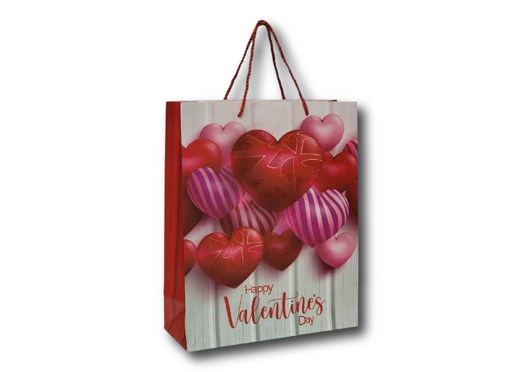 BOLSA DE REGALO MEDIANA ROJA HAPPY VALENTINE DAY CON ESCARCHA