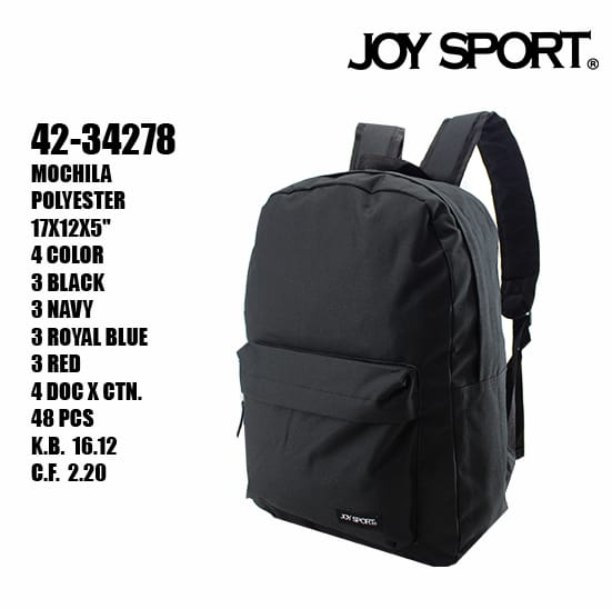 MOCHILA ESCOLAR 17X1X5PLG NEGRO-NAVY-ROJO-ROYAL BLUE JOYSPORT