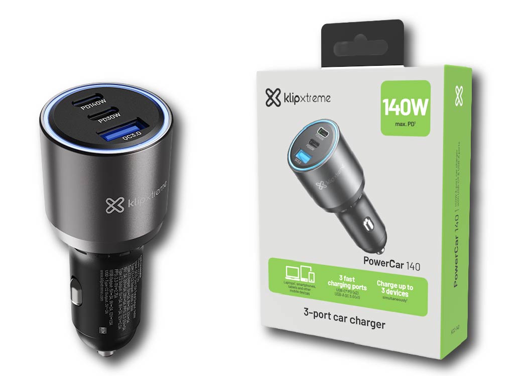 CARGADOR DE CELULAR P/CARRO DE 140W 2xUSB-C PD + USB-A QC