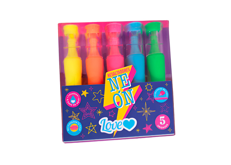 MARCADOR FLUORESCENTE LOVE NEON 5 UNID