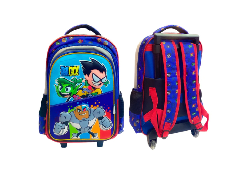 MOCHILA ESCOLAR C/RUEDA SURT TEEN TITANS GO AZUL/ROJA 16plg IM