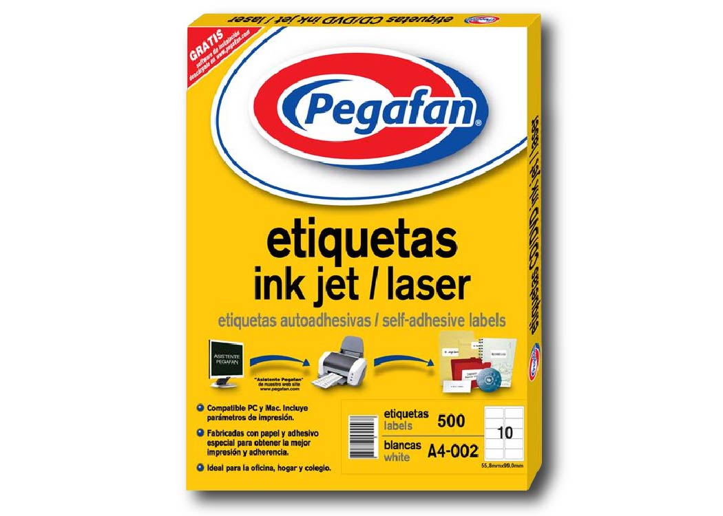 ETIQUETA A4 P/INK JET LASER 4 X 2" (55.8MM X 99.0MM) PAQ. 1/500 UND