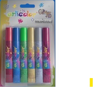 PEGAMENTO CON GLITTER METELICO 6 COLORES EN BLISTER ARTICOLOR