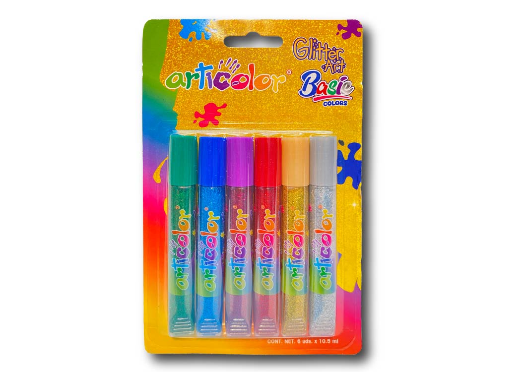 PEGAMENTO CON GLITTER ART BASIC COLOR 6 COLORES 10,5 ML ARTICOLOR