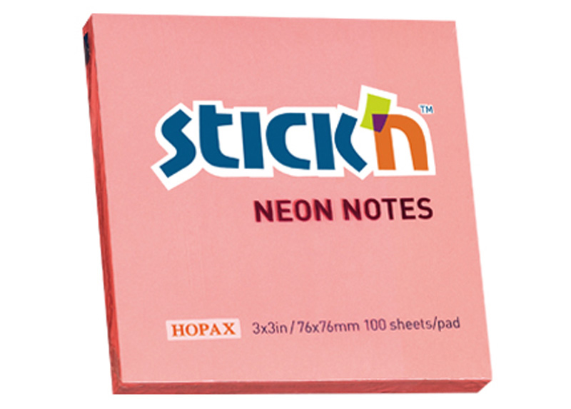 BLOCK ADHES 3X3" NEON 100H ROSA POST IT