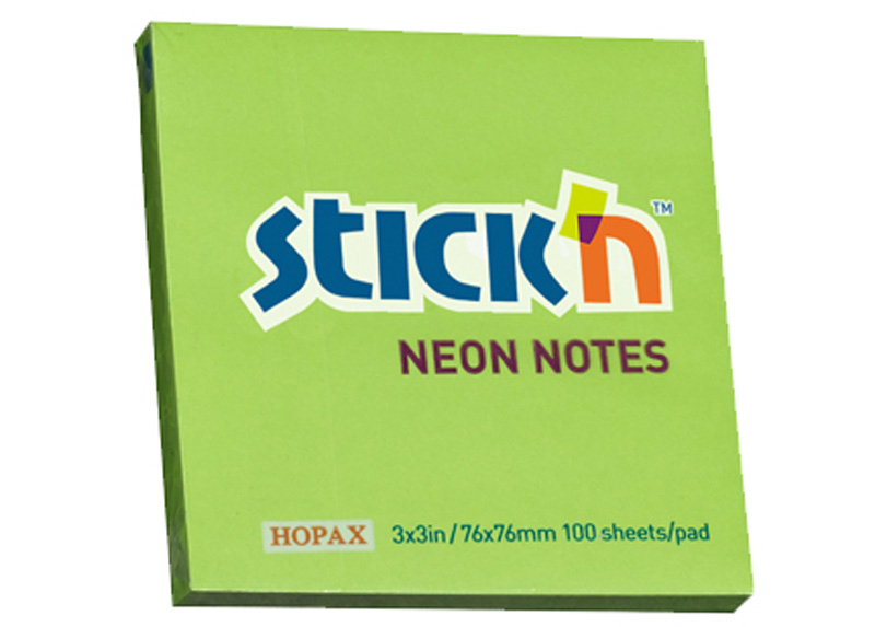 BLOCK ADHES 3X3" NEON 100H VERDE POST IT