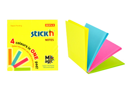 BLOCK ADHES 3X3" NEON 100H MIXTO 4 COLORES AMARILLO, CIAN, MAGENTA Y VERDE MAGIC POST IT