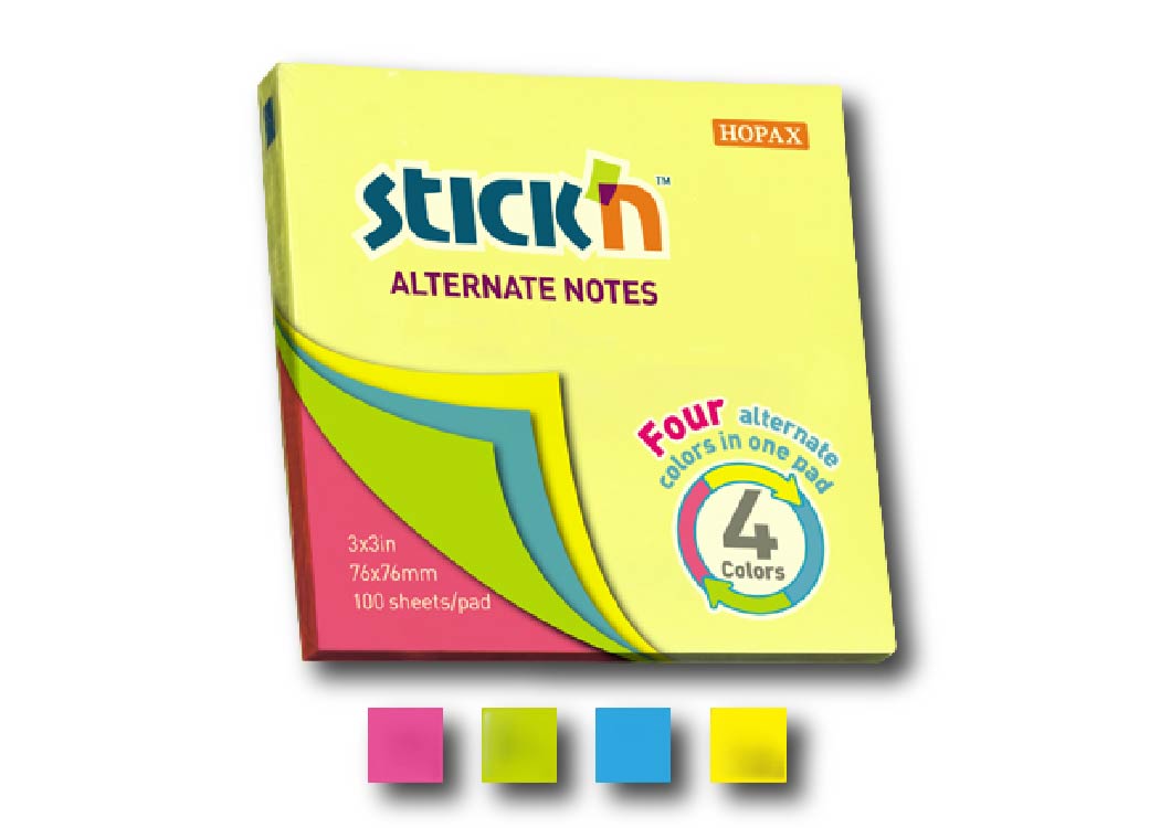 BLOCK ADHES 3X3" 4 COL ALTERNADOS 100H (AM-CEL-VER-ROS)