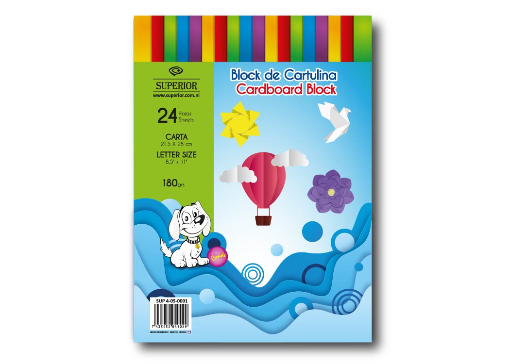 BLOCK CARTULINA ARCOIRIS DE 24 HJS 180GR 8 1/2 X11