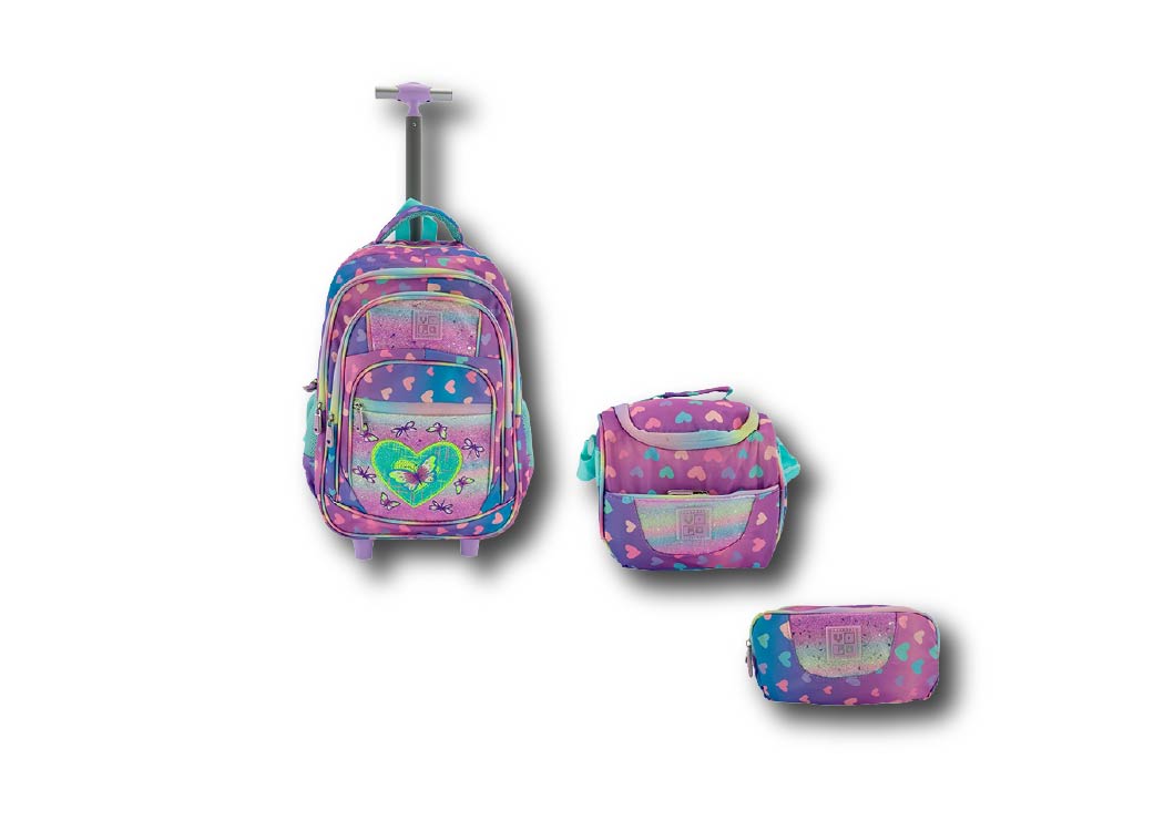 MOCHILA P/LAPTOP C/RUEDA 17 PLG + LONCHERA + CARTUCHERA C/MORADO JM