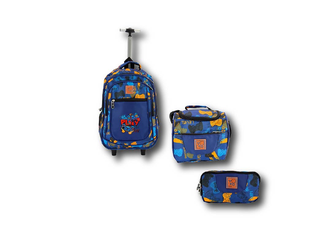 MOCHILA P/LAPTOP C/RUEDA 17 PLG + LONCHERA + CARTUCHERA AZUL MARINO JM