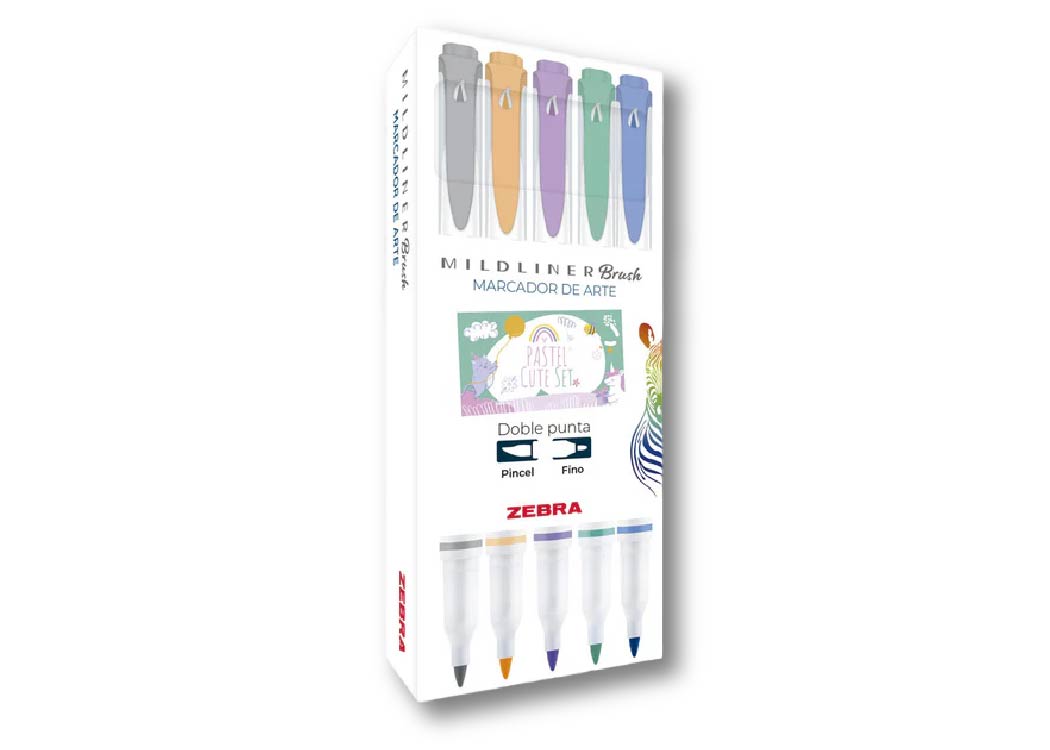 MARCADOR PERMANENTE MLD CUTE PASTEL SET 5 UND DOBLE PUNTA PINCEL Y FINA