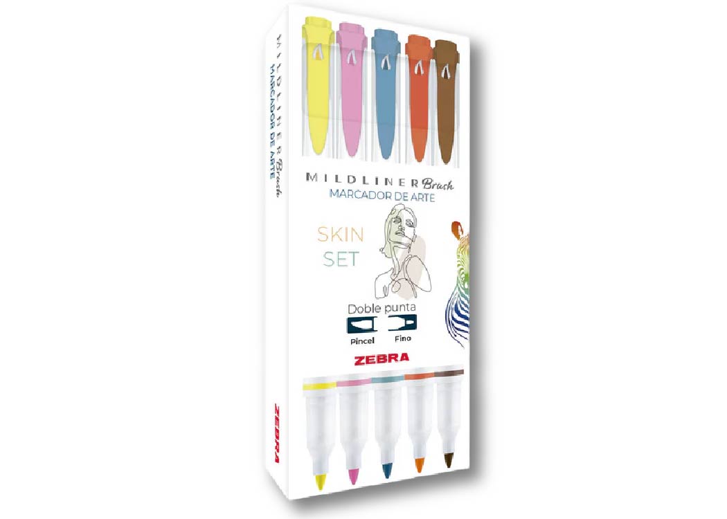 MARCADOR PERMANENTE MLD SKIN SET 5 UND DOBLE PUNTA PINCEL Y FINA
