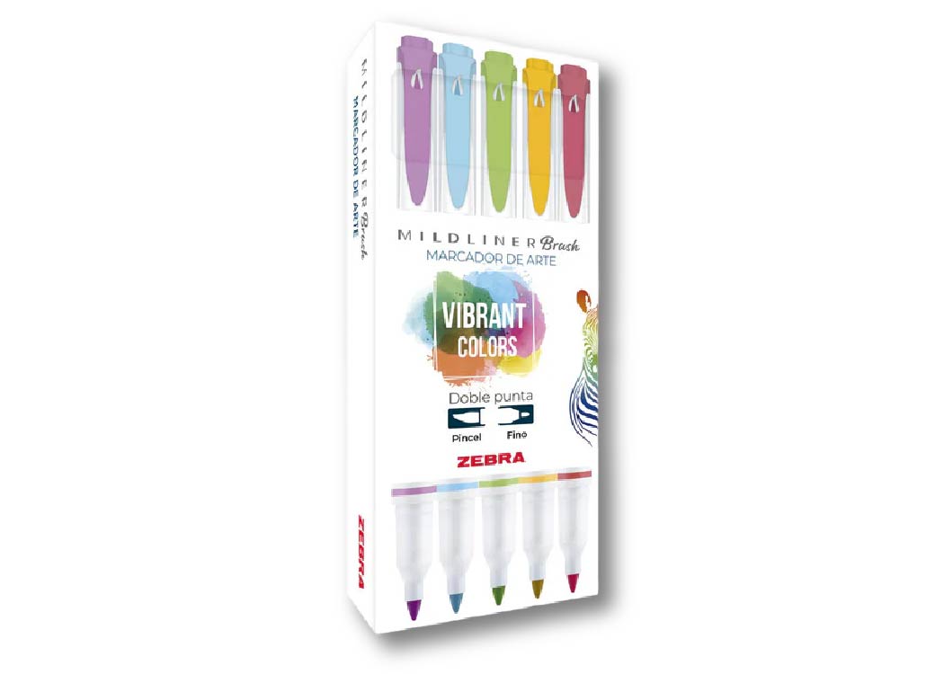 MARCADOR PERMANENTE MLD VIBRANT SET 5 UND COLOR DOBLE PUNTA PINCEL Y FINA