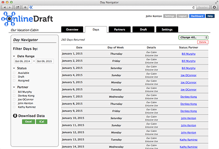 List of season tickets, players, days