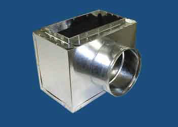 M&M Manufacturing #648 Series 648887 Side Outlet Insulated Register Box, 8" Length, 8" Width, For 7" Pipe, R-4, 9" Height, Steel, Side Angle