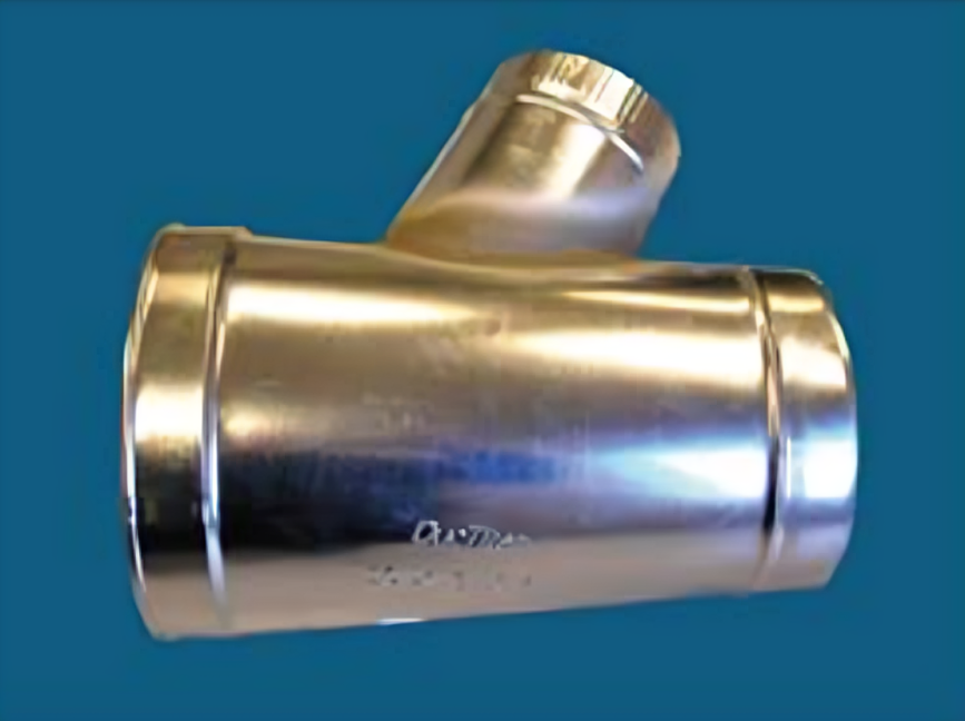 M&M Manufacturing #800 DucTite Wye 80010108 Duct Wye, 10" x 10" x 8" (Large End x Opposite End x Branch) Fitting Size, 30 Ga, Round Lateral Wye, Tapered/Crimped, Stop Bead (Flex Duct) Connection Type, ASTM-A653 CS B Galvanized Steel, Galvanized, Domestic Origin