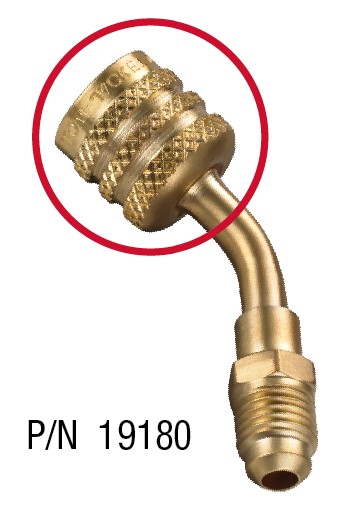 Yellow Jacket A2L Adapters & Hoses 19180 A2L Adapter, 1/4" Nominal Size, Flare, 1/4" Female SAE Flare Left-Handed, 1/4" Male SAE Flare Right-Handed, -20-180 Â°F Temperature Rating, Brass, 3-1/2" Overall Length, 7/8" Overall Height