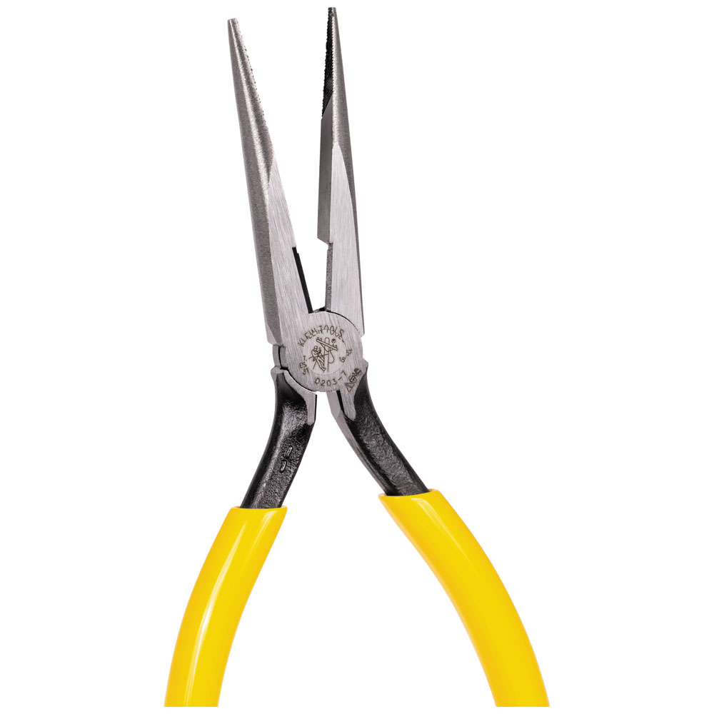 Klein Tools D203-7 Needle Nose Side-Cutting Pliers, Long Nose Side Cutting, 7.17" Overall Length, Side Cutting, Non-Insulated, Manual Opening Action, Needle Nose, Straight, 1-1/4" Jaw Opening Size