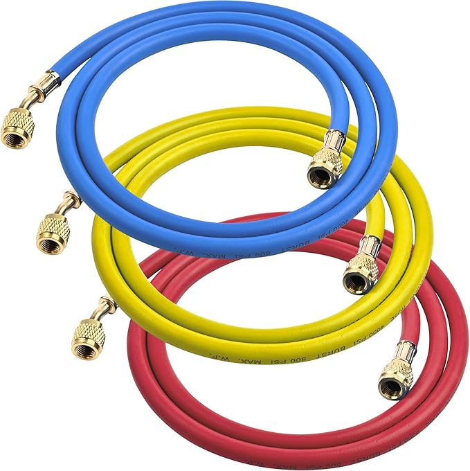 Yellow Jacket PLUS II 22985 Charging Hose Set, Sealright Fitting (Straight/45Â°), 1/4" Connection Size, R-410A (Recommended), CFC, HCFC, HFC, 60" Length, 3 Hoses, 800 PSI (Working), 4,000 PSI (Burst), -20-180 Â°F