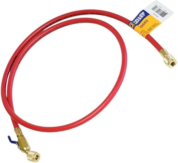 Yellow Jacket PLUS II 29660 Red Charging Hose, 1/4" Female Flare / Ball Valve, R-410A (Recommended), CFC, HCFC, HFC, 60" Length, 1 Hoses, 800 PSI (Working), 4,000 PSI (Burst), -20-180 Â°F, 6" Bend Radius