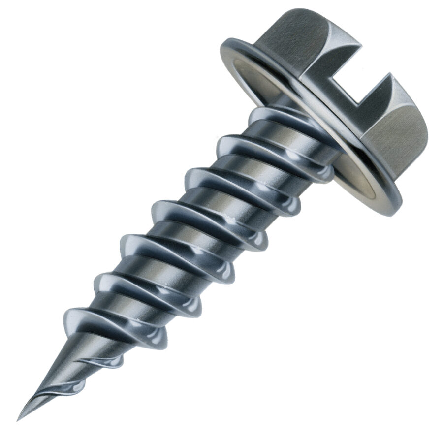 Malco Zip-In HW8X2ZWT Sheet Metal Screw, #8, 2" Overall Length, Self-Piercing, Double Thread, Slotted Hex, 1/4" (Hex) Drive Size, Hex Washer, Steel