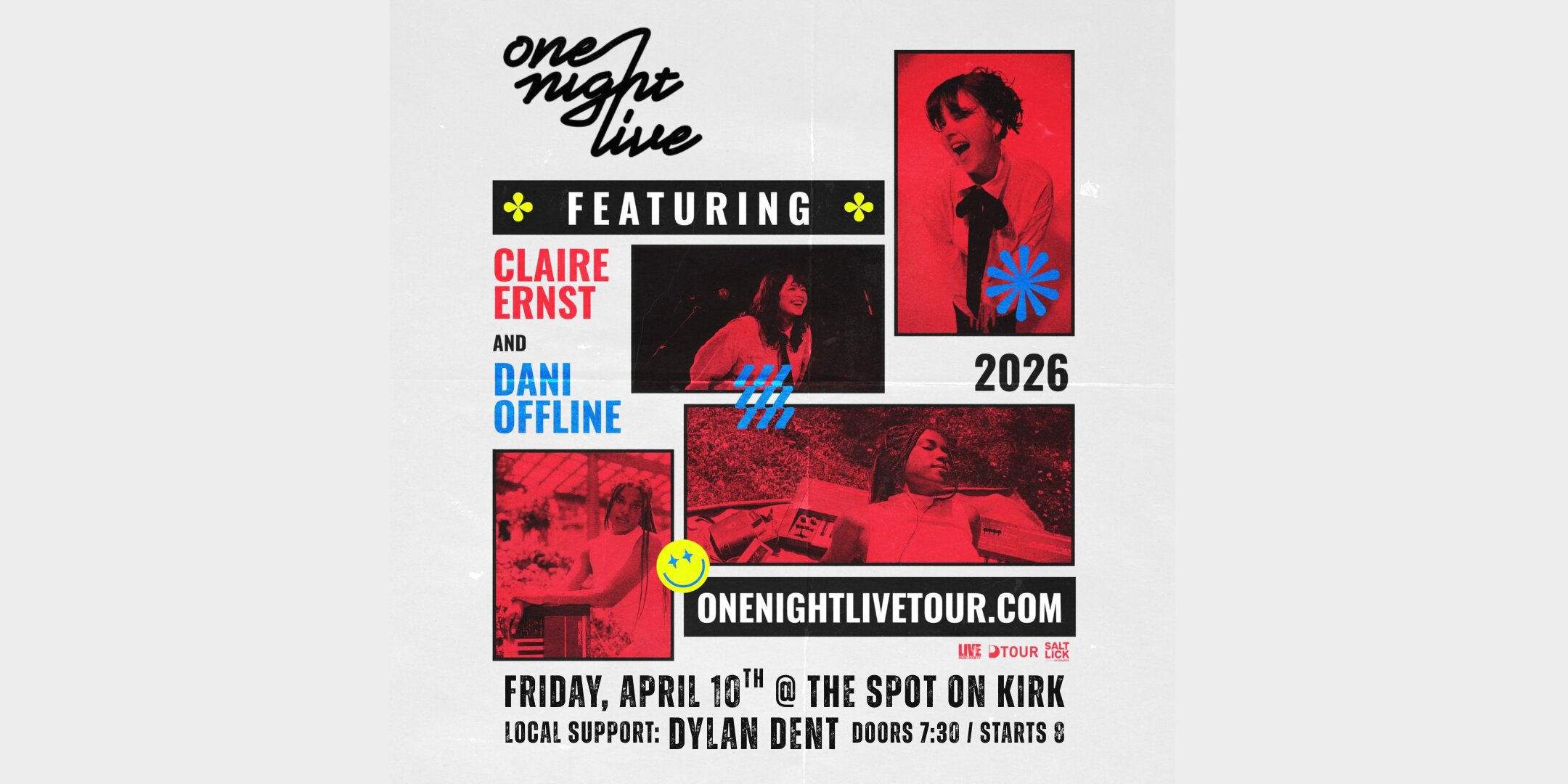 One Night Live Tour: Claire Ernst, Dani Offline, Dylan Dent, Friday ...