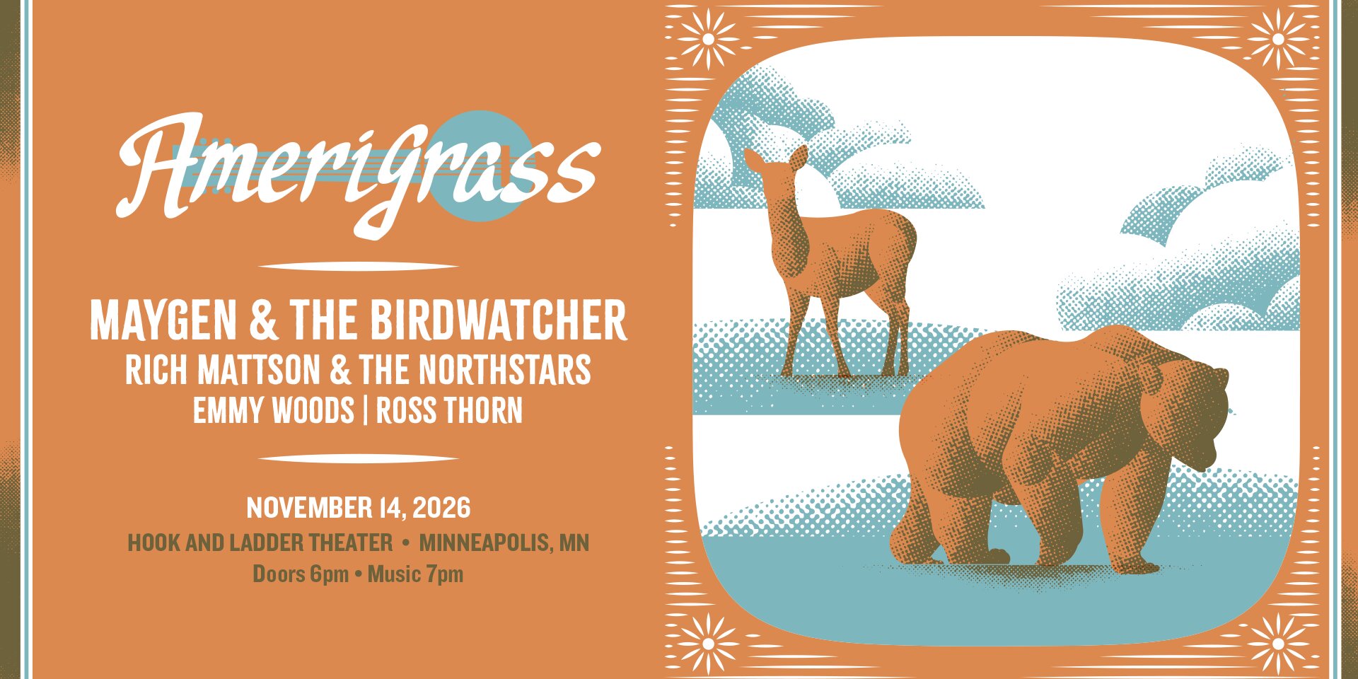 Maygen & The Birdwatcher, Rich Mattson and the Northstars, Emmy Woods, Ross Thorn flyer