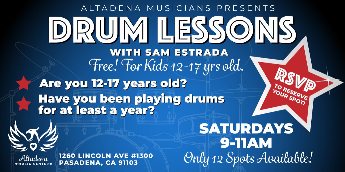 DRUM LESSONS with Sam Estrada - Free for Kids 12-17