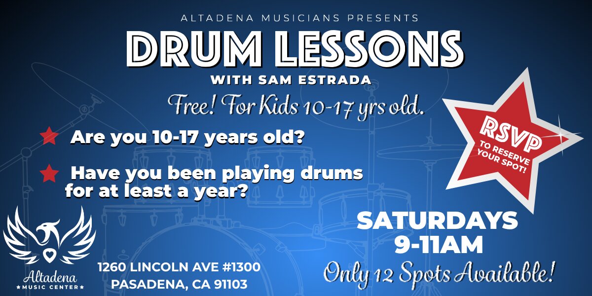 DRUM LESSONS with Sam Estrada - Free for Kids 12-17