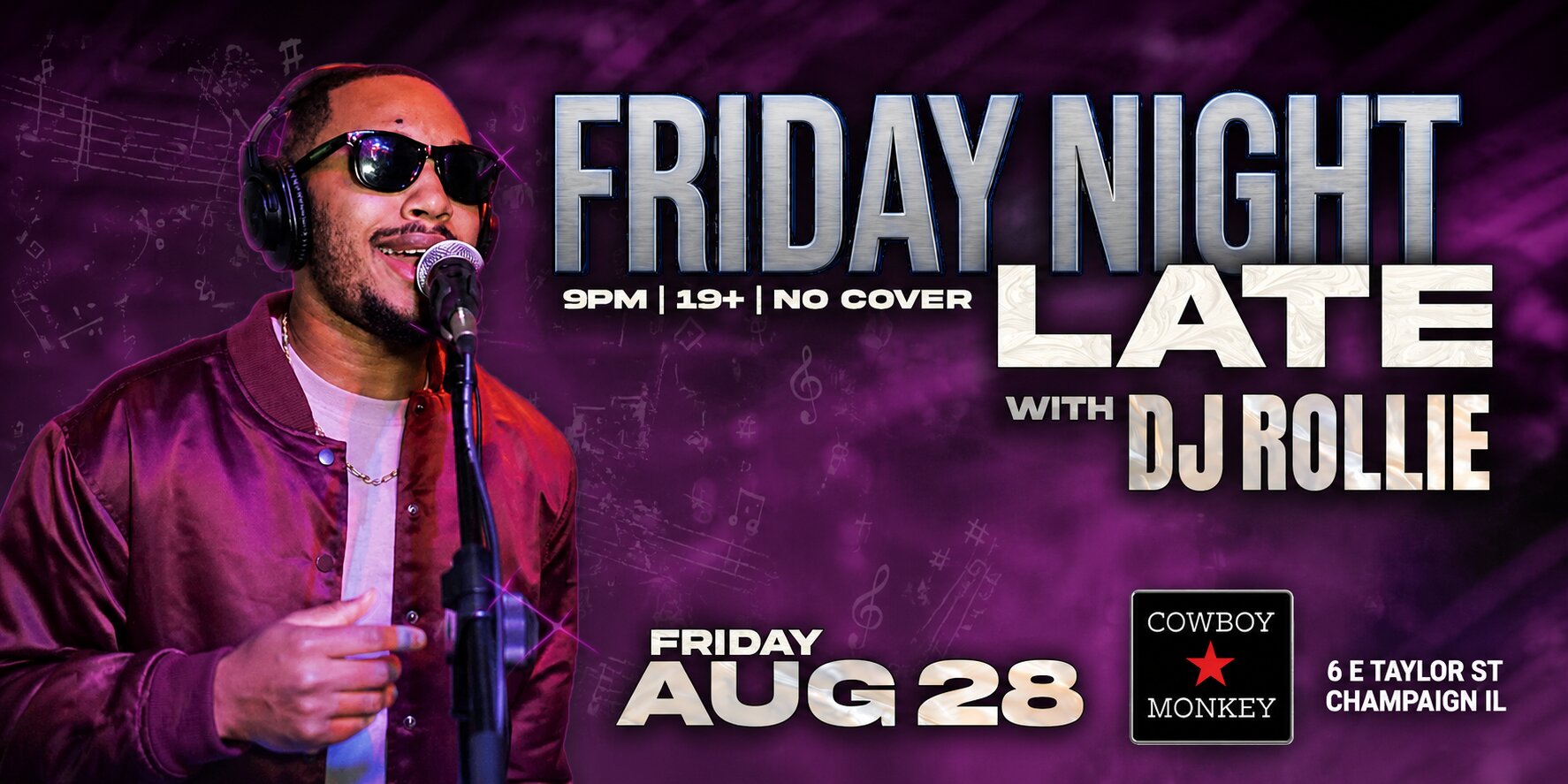 Promotional image for Firday Night LATE- Rollie