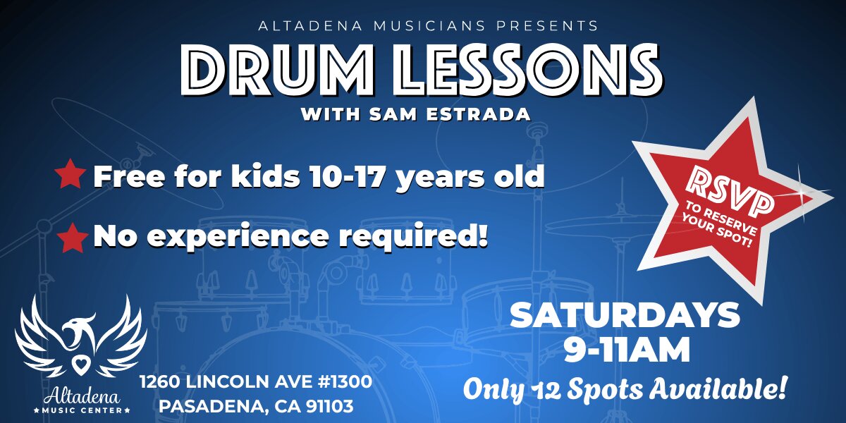DRUM LESSONS with Sam Estrada - Free for Kids 10-17
