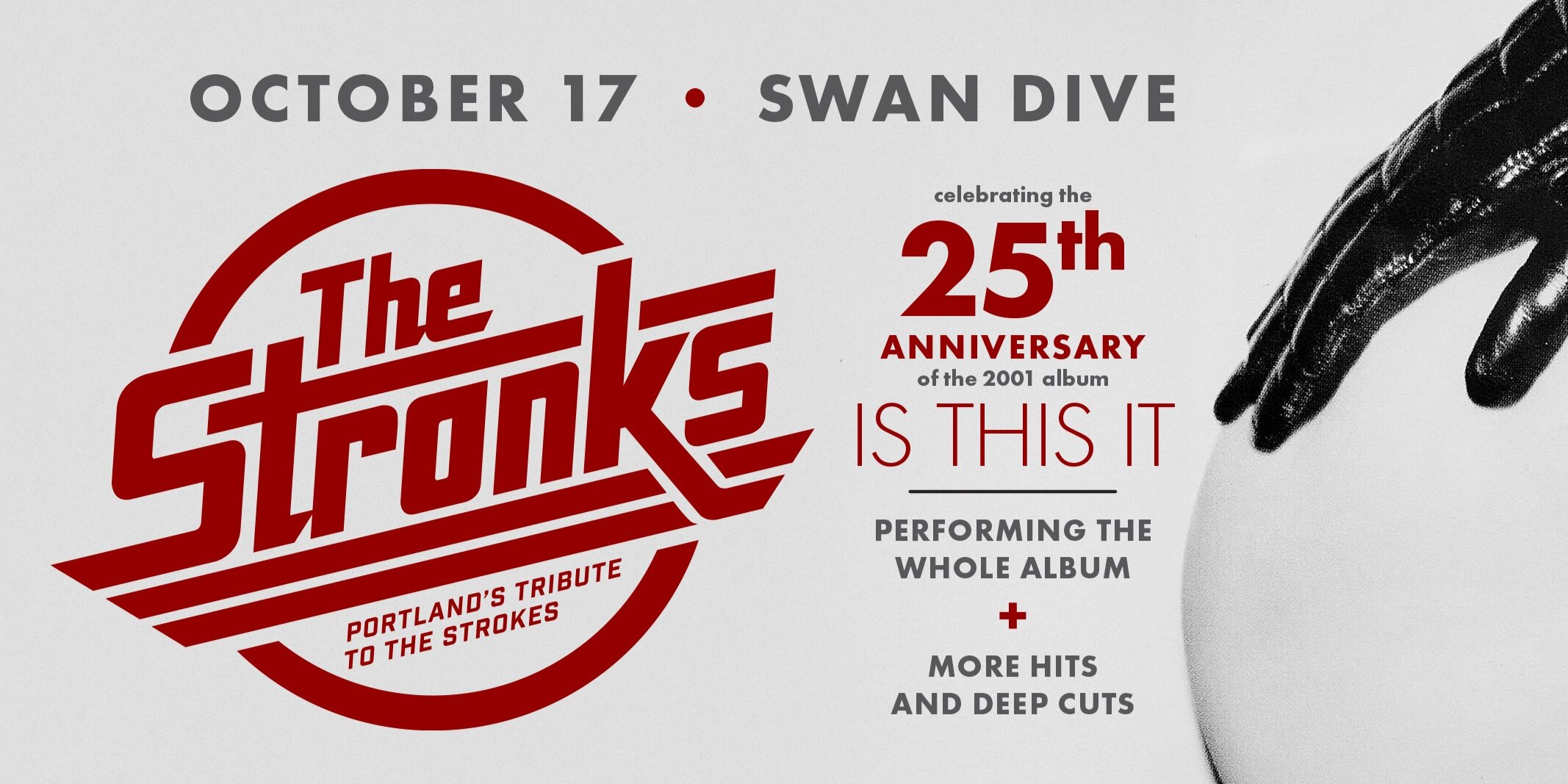 Promotional image for The Stronks cover The Strokes (25th Anniversary of THIS IS IT) + Vega Black