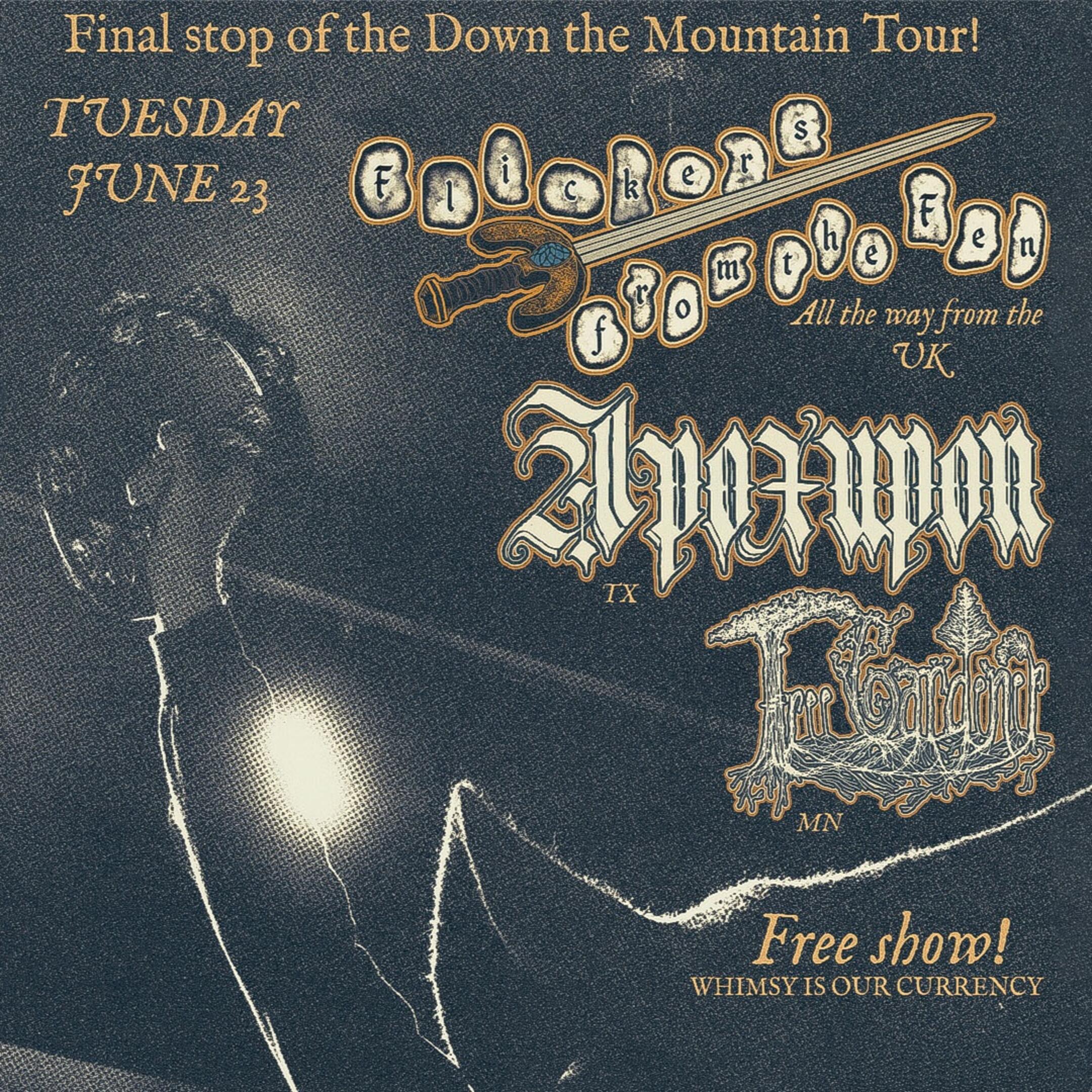  Flickers From The Fen (UK), Apoxupon (TX), Tree Gardener (MN)