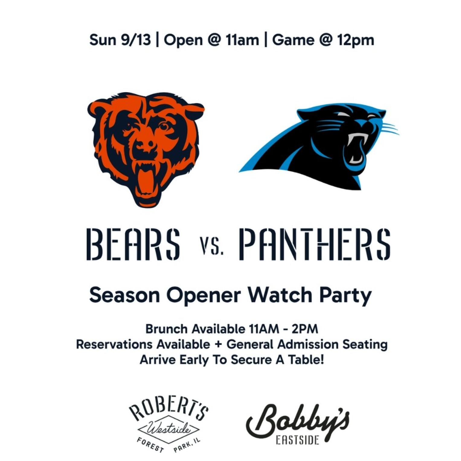 Chicago Bears vs. Panthers | Season Opener Watch Party @ Bobby’s Eastside
