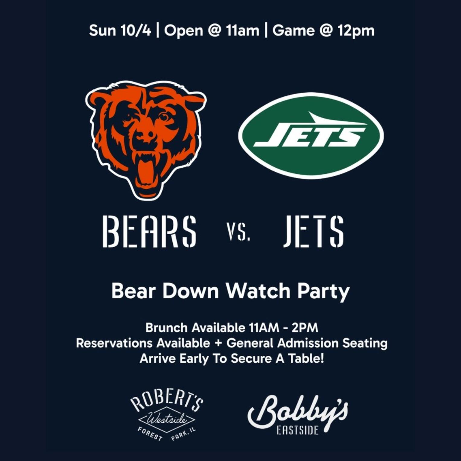 Chicago Bears vs. Jets | Bear Down Watch Party @ Bobby’s Eastside