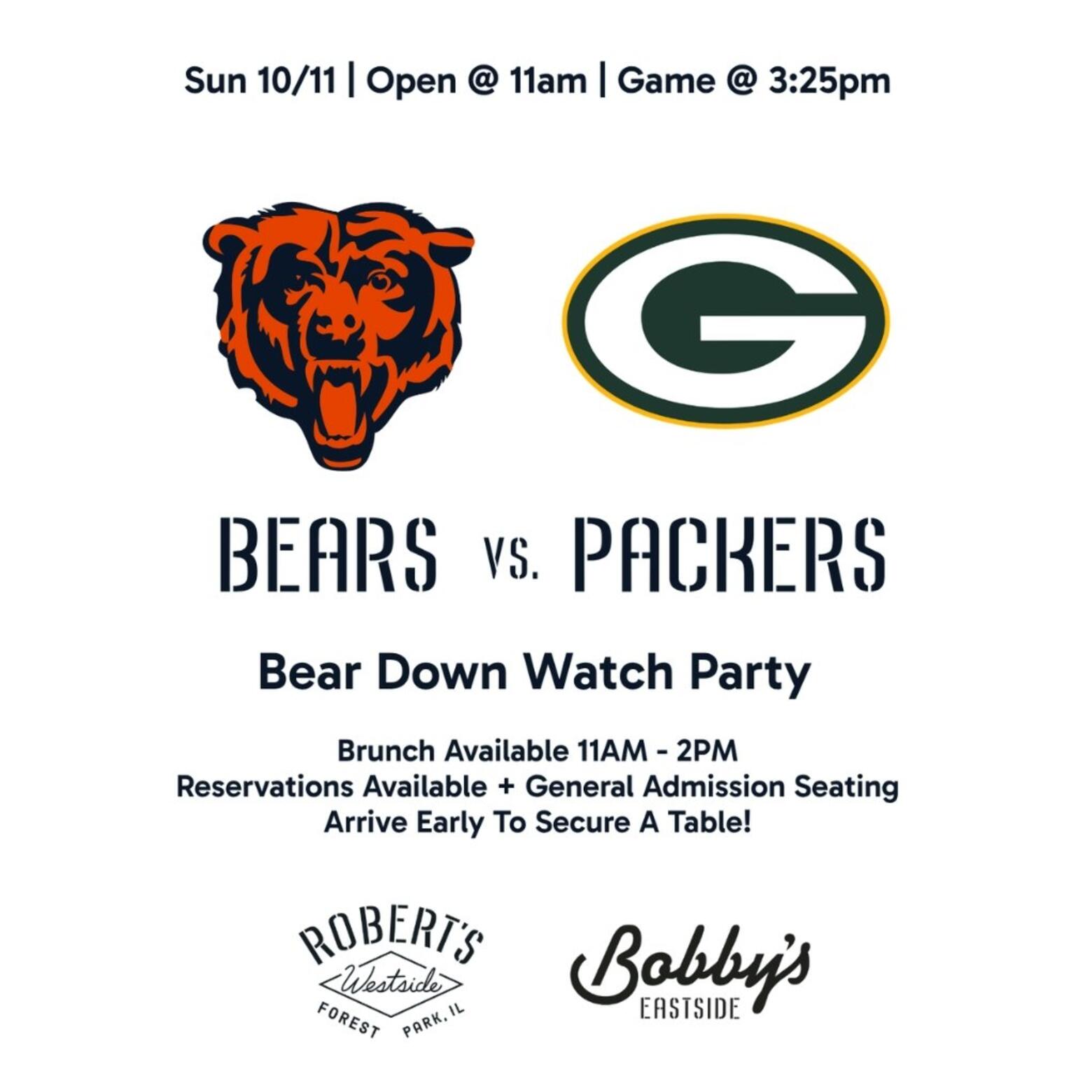 Chicago Bears vs. Packers | Bear Down Watch Party @ Bobby’s Eastside