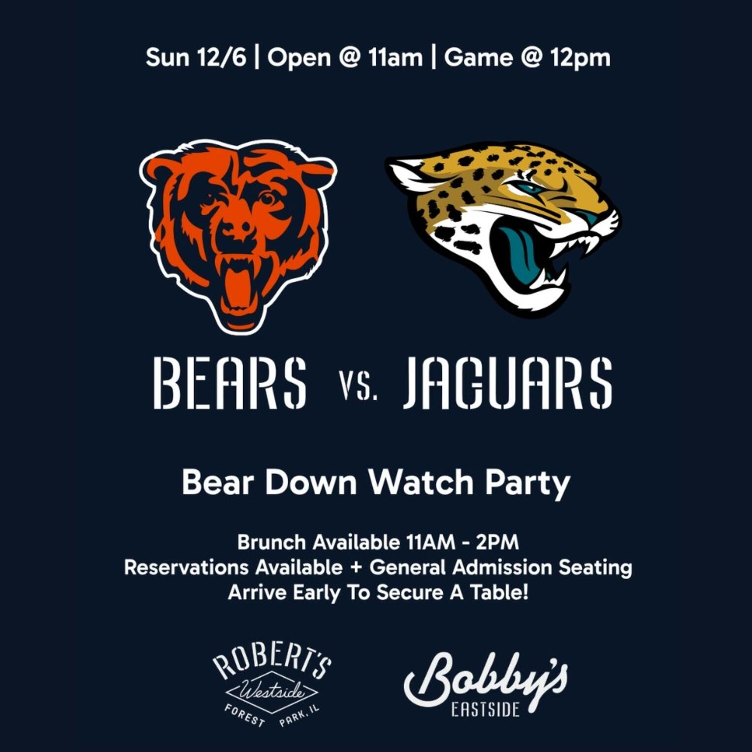 Chicago Bears vs. Jaguars | Bear Down Watch Party @ Bobby’s Eastside