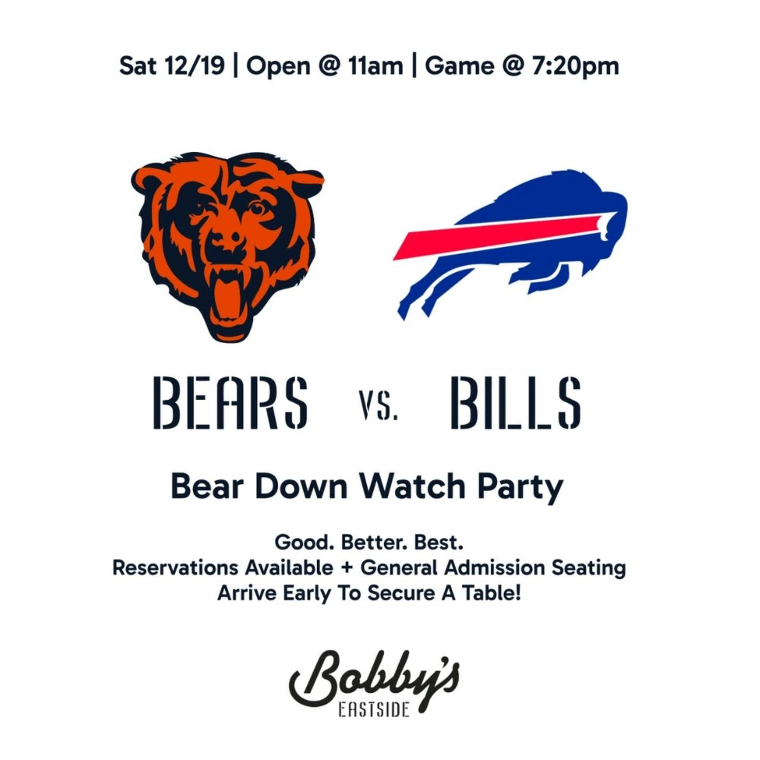 Chicago Bears vs. Bills | Bear Down Watch Party @ Bobby’s Eastside