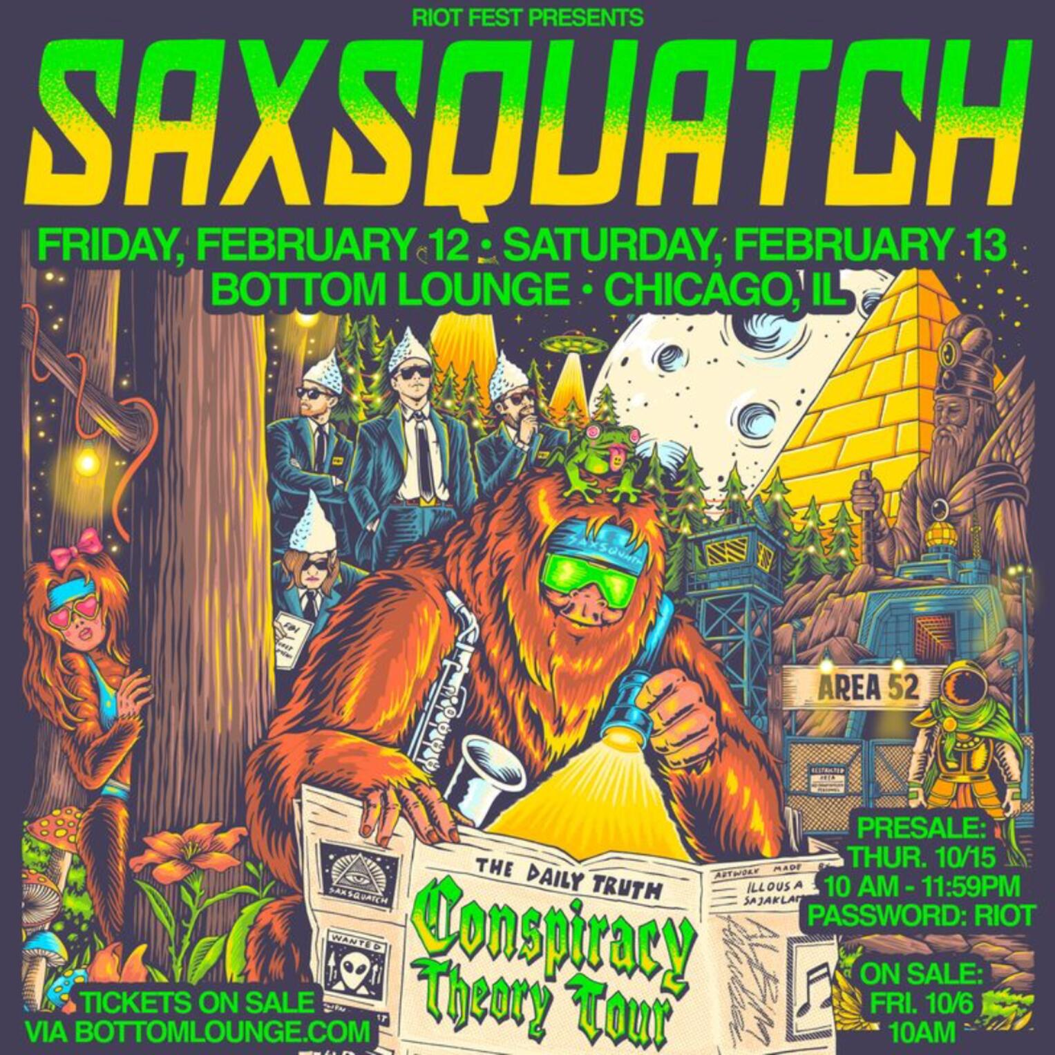 Promotional image for Saxsquatch - The Conspiracy Theory Tour