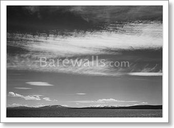 Lake, narrow strip of mountains, low horizon,...