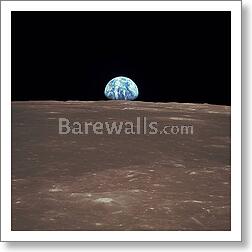 View from Apollo 11 showing Earth rising above...