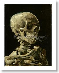 Head of a skeleton with a burning cigarette