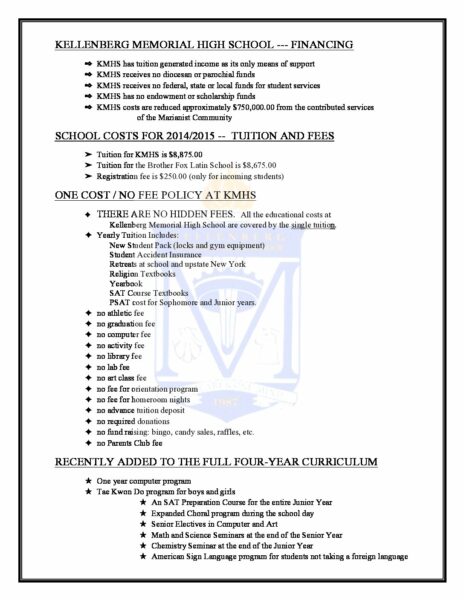 KMHS Financing – Kellenberg Memorial High School