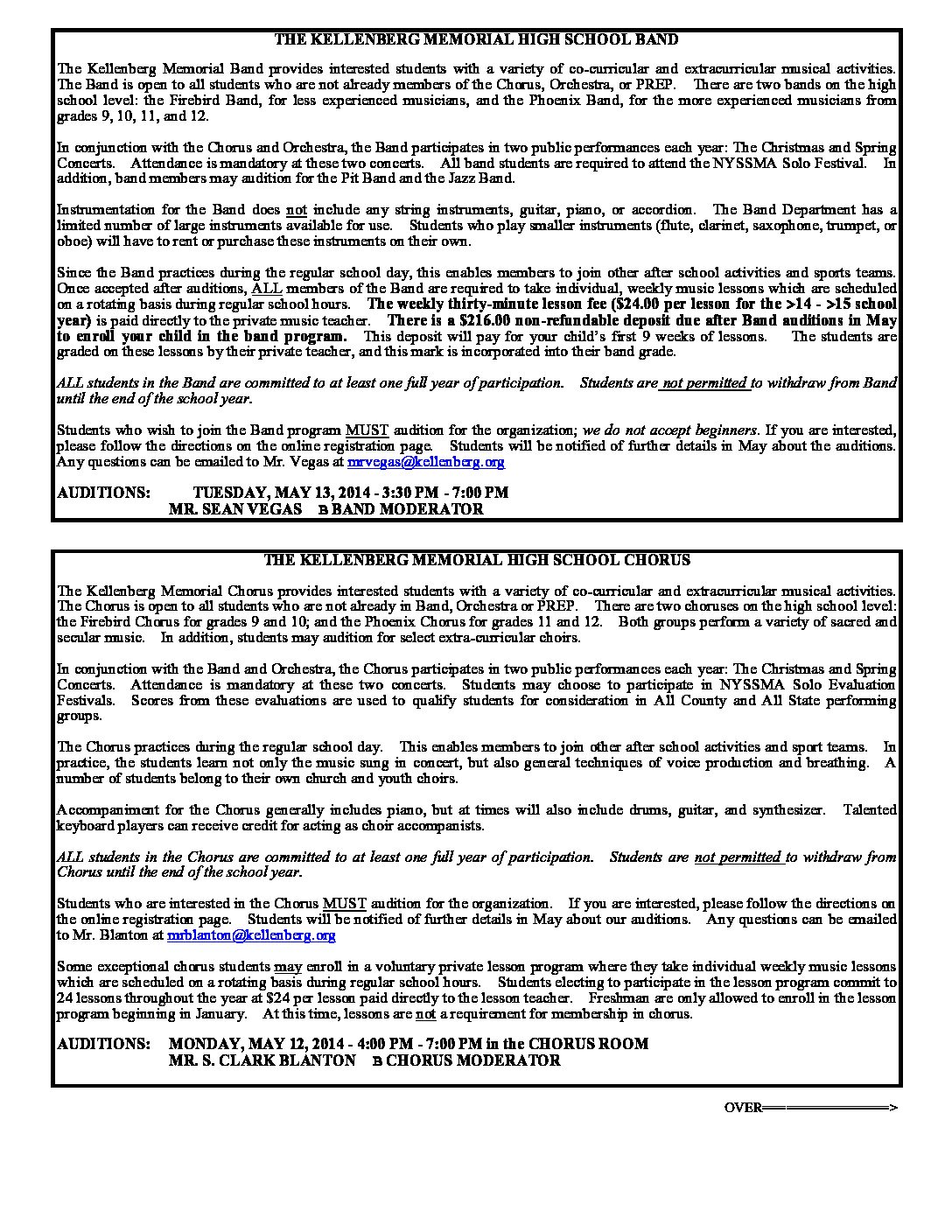 Music-Study Hall Information – High School – Kellenberg Memorial High ...