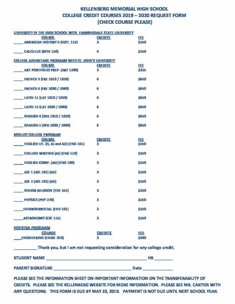 courses request form 2019 – Kellenberg Memorial High School