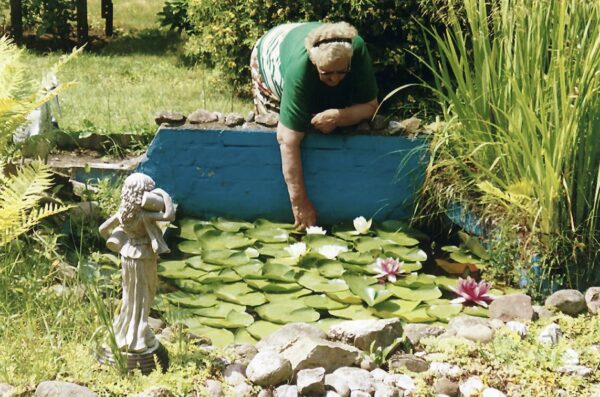 This is a photo of my great-grandmother, Janina Moskal, tending to the lily pads in their garden.