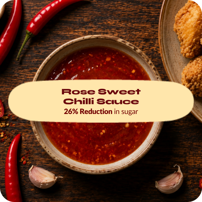 Rose sweet chilli sauce formulated with a 26% reduction in sugar by Biospringer